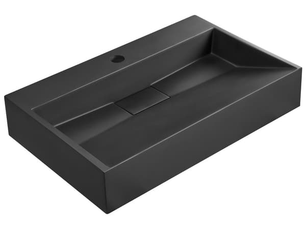 Vegghengt servant Svart Mineralstøpt 60 x 38 cm Matt finish Rektangulær form Moderne design Baderom Vask