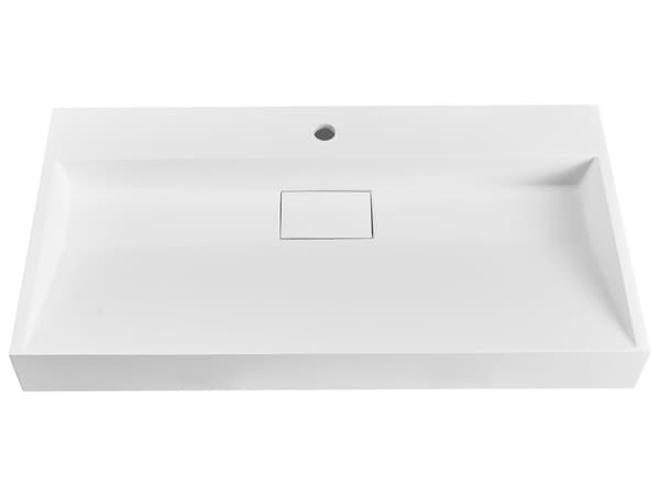 Vegghengt servant Hvit Mineralstøpt 90 x 46 cm Matt finish Rektangulær form Moderne design Baderom Vask