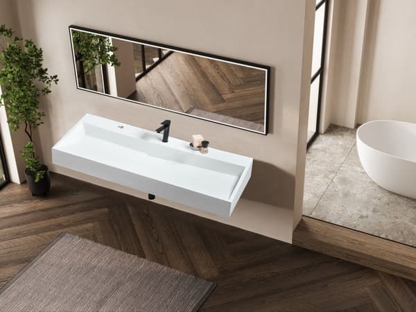 Vegghengt servant Hvit Mineralstøpt 120 x 46 cm Matt finish Rektangulær form Moderne design Baderom Vask