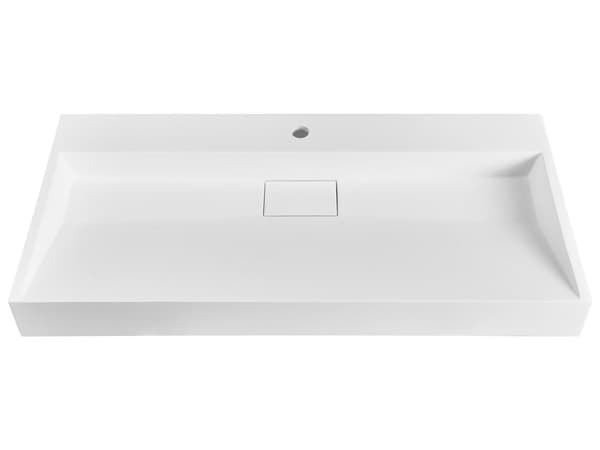 Vegghengt servant Hvit Mineralstøpt 100 x 46 cm Matt finish Rektangulær form Moderne design Baderom Vask