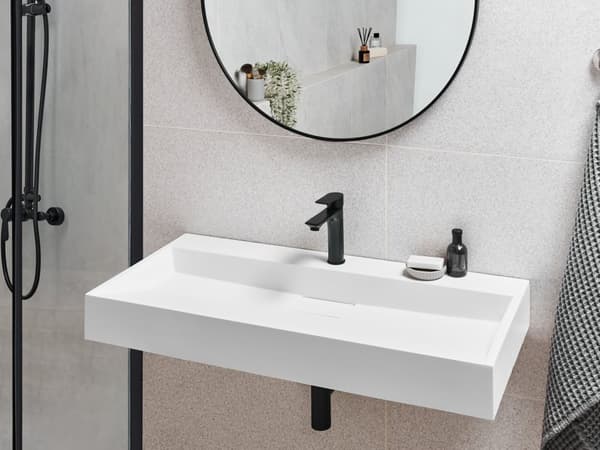 Vegghengt servant Hvit Mineralstøpt 100 x 46 cm Matt finish Rektangulær form Moderne design Baderom Vask
