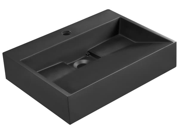 Vegghengt servant Svart Mineralstøpt 50 x 38 cm Matt finish Rektangulær form Moderne design Baderom Vask