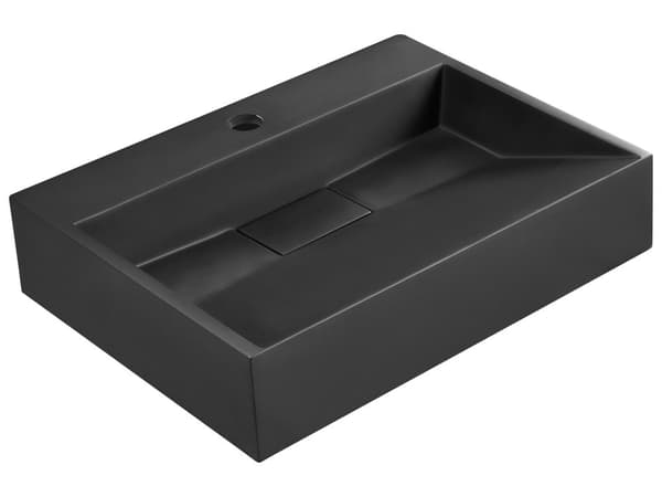 Vegghengt servant Svart Mineralstøpt 50 x 38 cm Matt finish Rektangulær form Moderne design Baderom Vask