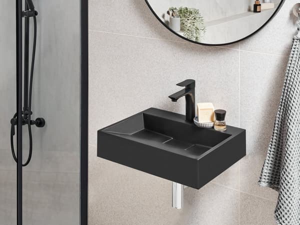 Vegghengt servant Svart Mineralstøpt 50 x 38 cm Matt finish Rektangulær form Moderne design Baderom Vask