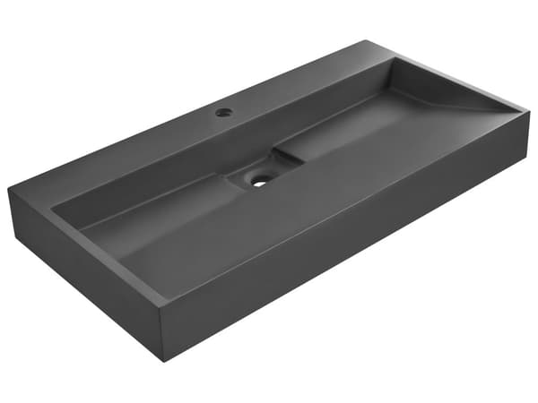 Vegghengt servant Svart Mineralstøpt 90 x 46 cm Matt finish Rektangulær form Moderne design Baderom Vask