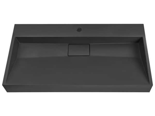 Vegghengt servant Svart Mineralstøpt 90 x 46 cm Matt finish Rektangulær form Moderne design Baderom Vask