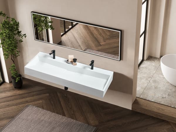 Vegghengt dobbel servant Hvit Mineralstøpt 120 x 46 cm Matt finish Rektangulær form Moderne design Baderom Vask
