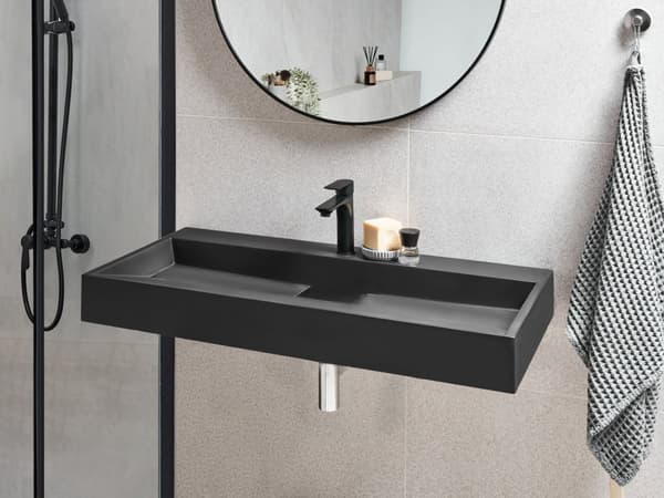 Vegghengt servant Svart Mineralstøpt 100 x 46 cm Matt finish Rektangulær form Moderne design Baderom Vask