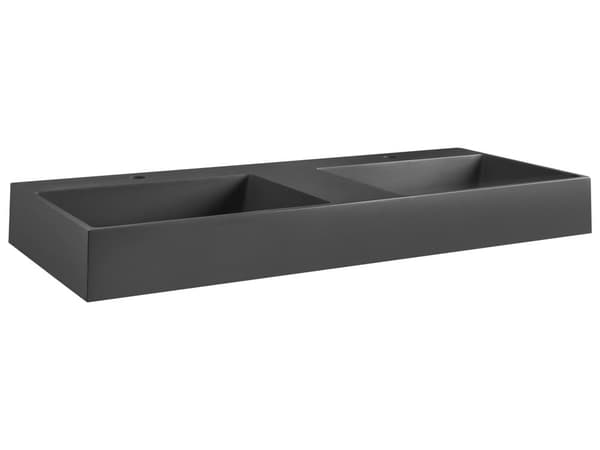 Dobbelt Servant Svart Matt Finish Mineralstøpt 120 x 48 cm Rektangulær Baderomsvask