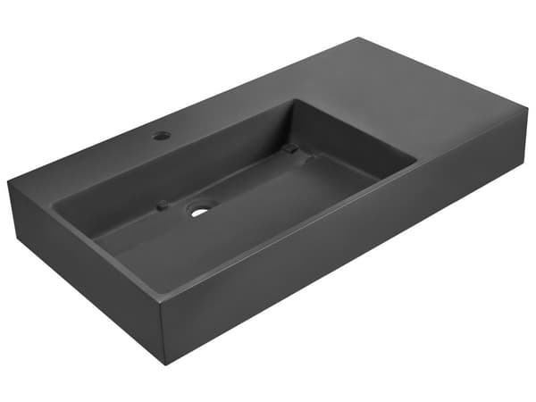 Hallhengt Servant Svart Matt Finish Mineralstøpt 90 x 48 cm Rektangulær Baderomsvask
