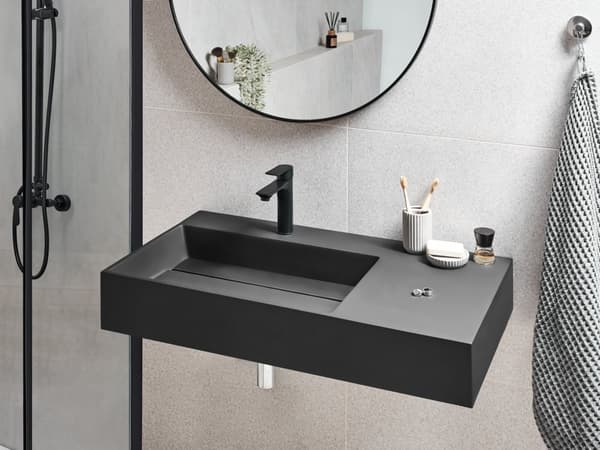 Hallhengt Servant Svart Matt Finish Mineralstøpt 90 x 48 cm Rektangulær Baderomsvask