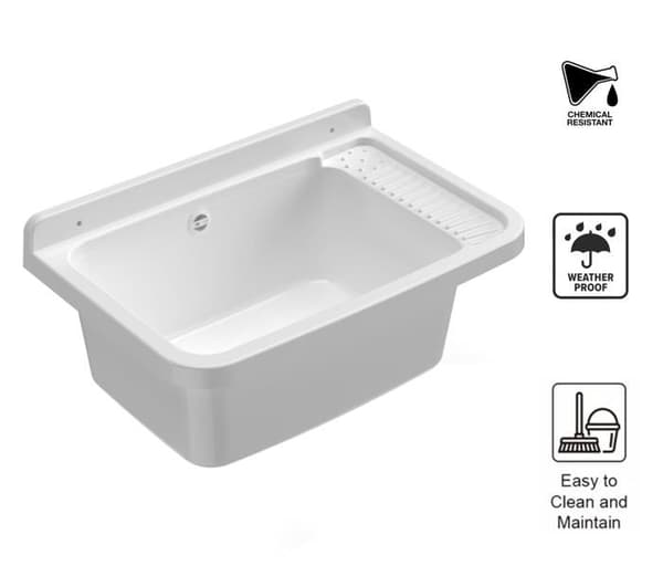 Tvättställ - Adventa handfat - 9W106C98 - Pilozzo vägghängt handfat i harts för utomhusbruk, 60 x 40 x 28 h, vit, 59 x 39 x 28 cm