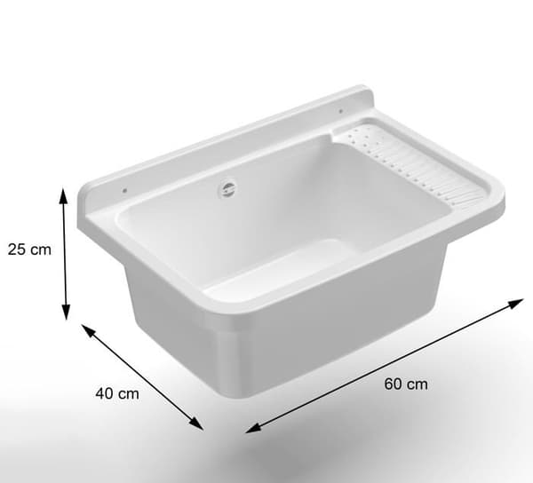 Tvättställ - Adventa handfat - 9W106C98 - Pilozzo vägghängt handfat i harts för utomhusbruk, 60 x 40 x 28 h, vit, 59 x 39 x 28 cm