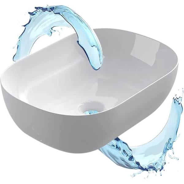 Starbath Plus - Vitt keramiskt tvättställ - Oval form - Mått 45,5 x 32,5 x 14 cm