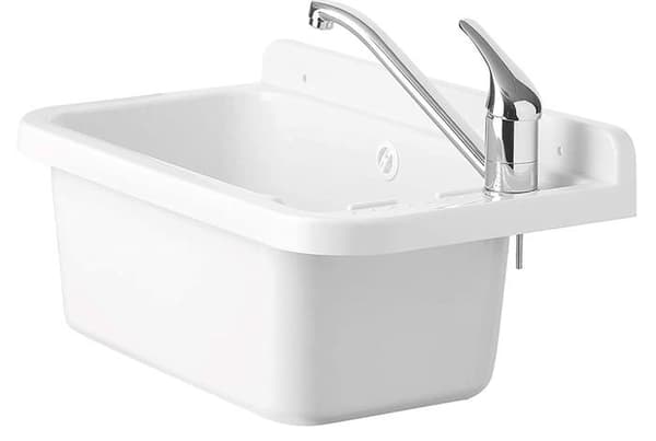 Negrari - 2051BAM - Väggmonterad hartsvask, resistent mot vanliga syror, för utomhusbruk, L 59 x D 34 x h 21 cm, vit
