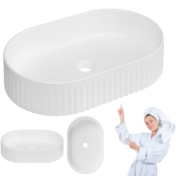 BORDVASKE Oval med rille INVENA GLAMOUR TREND 50 cm hvid højglans