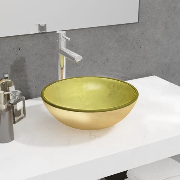 Handfat härdat glas 35x12 cm guld