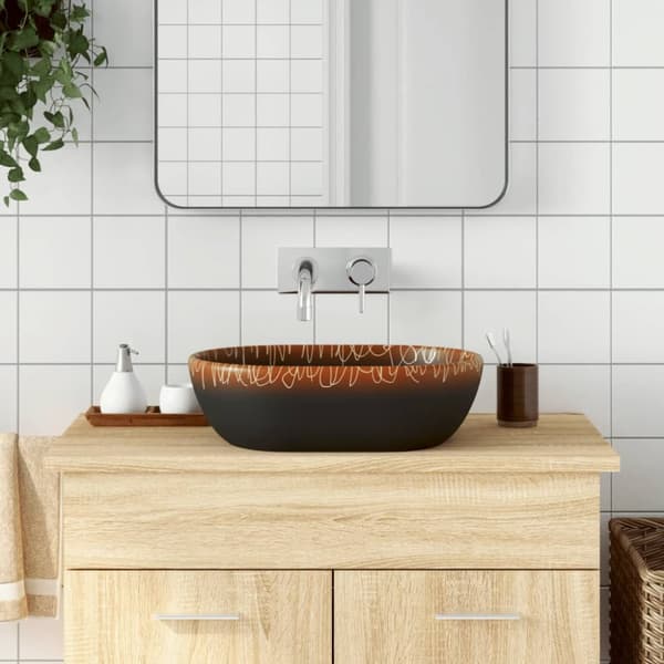 Handfat svart och orange oval 47x33x13 cm keramik