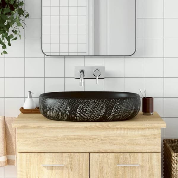 Handfat svart oval 59x40x14 cm keramik