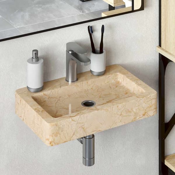 Väggmonterat handfat gräddvit 38x24x6,5 cm marmor