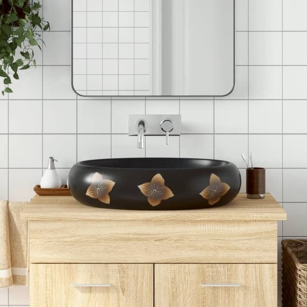 Handfat svart och blå oval 59x40x15 cm keramik