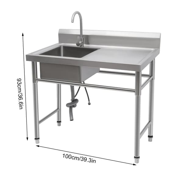 Ruostumattomasta teräksestä valmistettu allas, 200 kg kuormituskapasiteetti, 360° käännettävä hana,Hopea