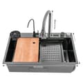 Miniatyrbillede 1 af 2: Rustfrit Stål Køkkenvask, Stor Størrelse 29,5x18,1 tommer, Utrækkelig Vandhane,grå