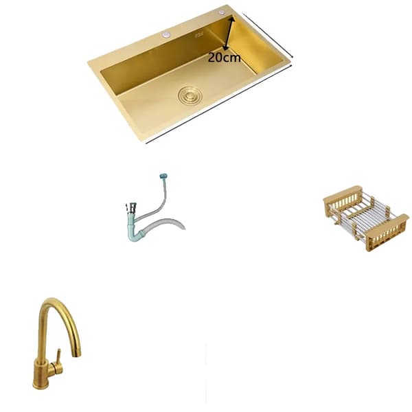 Guld Køkkenvask, Enkelt Skål, Over Bordplade, Rektangulær,53x43 B