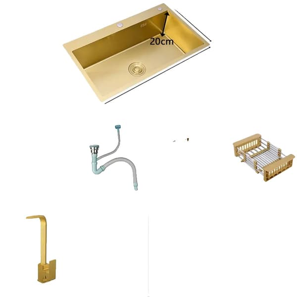 Guld Køkkenvask, Enkelt Skål, Over Bordplade, Rektangulær,53x43 C