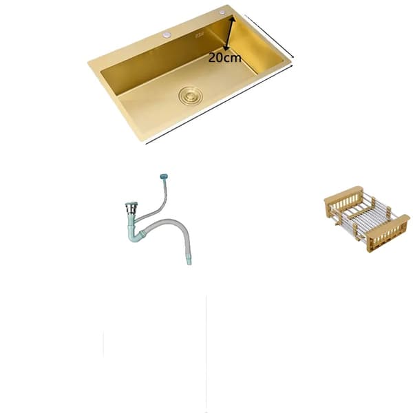 Guld Køkkenvask, Enkelt Skål, Over Bordplade, Rektangulær,45x40 A