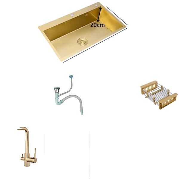 Guld Køkkenvask, Enkelt Skål, Over Bordplade, Rektangulær,53x43 F