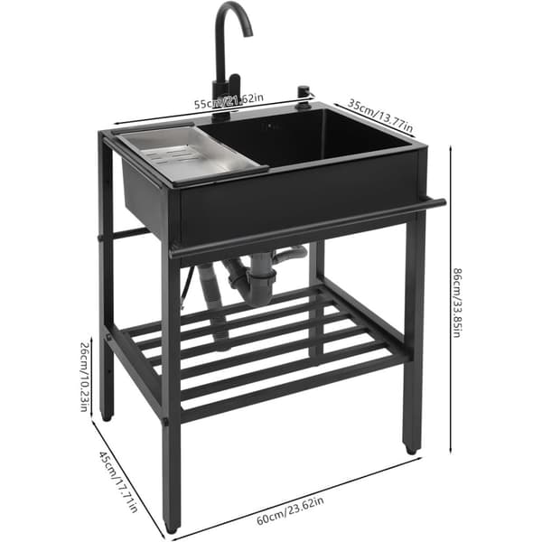 Rustfrit Stål Vask, Enkelt Skål Design, 360° Vandhane Rotation, Justerbare Fodpuder