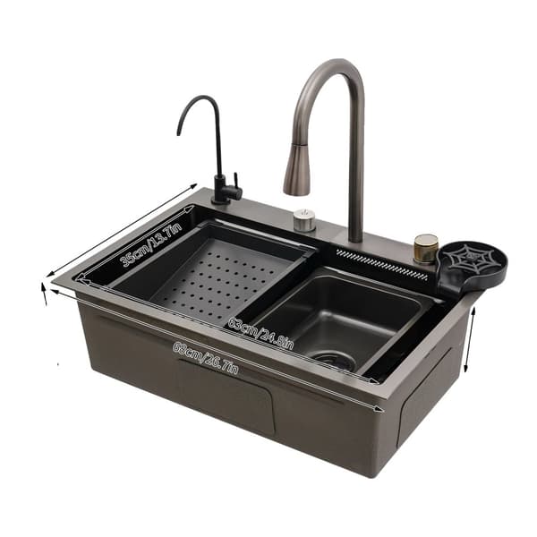 Enkelbowl köksdisk, hållbar 304 rostfritt stål, fyra utlopp lägen,68 cm