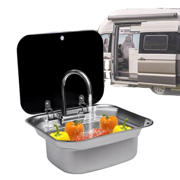 Rustfrit Stål RV Vask, Kompakt Størrelse, Holdbar Konstruktion, Pladsbesparende Design