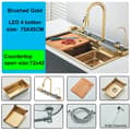 Miniatyrbillede 2 af 2: Køkkenvask med digitalt displayarmatur, rustfrit stål, enkelt skål 75 x 45 CM,LED Guld 4 Knapper