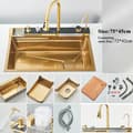 Miniatyrbillede 2 af 2: Børstet Guld Køkkenvask, Rummelig Enkelt Skål, Holdbart Rustfrit Stål Design,Børstet Guld 75X45