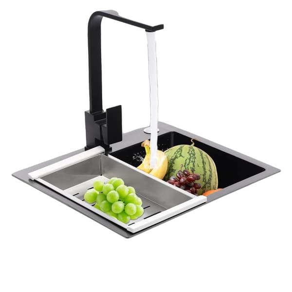 Sort Rustfrit Stål Køkkenvask, Moderne Design, Høj Belastningskapacitet,sort