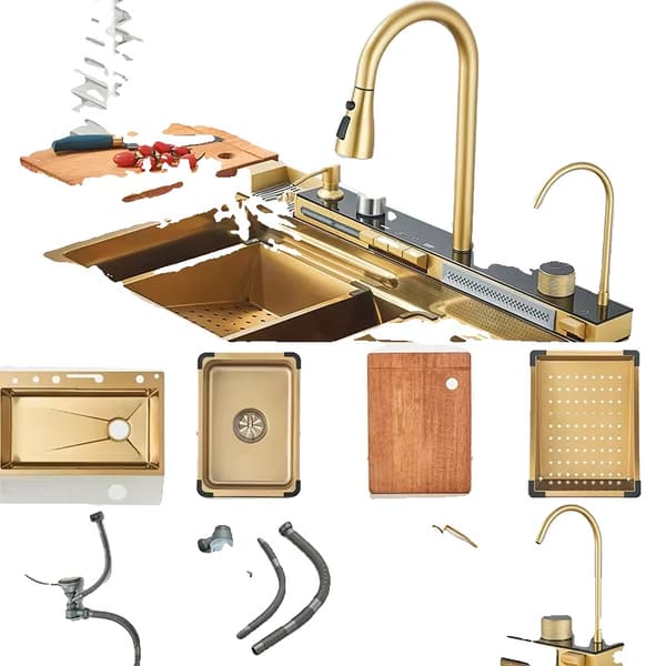 Multifunktionel Køkkenvask, Rustfrit Stål, Enkel Skål Design,Børstet Guld