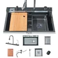 Miniatyrbillede 1 af 2: Integreret Køkkenvask Sæt, Børstet Gylden Finish, Dobbelt Skåldesign, Holdbart Rustfrit Stål,Matte Black = Mat Sort