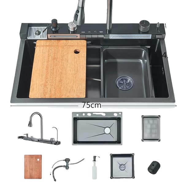 Integreret Køkkenvask Sæt, Børstet Gylden Finish, Dobbelt Skåldesign, Holdbart Rustfrit Stål,Matte Black = Mat Sort