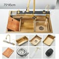 Miniatyrbillede 2 af 2: Integreret Køkkenvask Sæt, Børstet Gylden Finish, Dobbelt Skåldesign, Holdbart Rustfrit Stål,Børstet Gylden