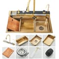Miniatyrbillede 1 af 2: Integreret Køkkenvask Sæt, Børstet Gylden Finish, Dobbelt Skåldesign, Holdbart Rustfrit Stål,Børstet Gylden