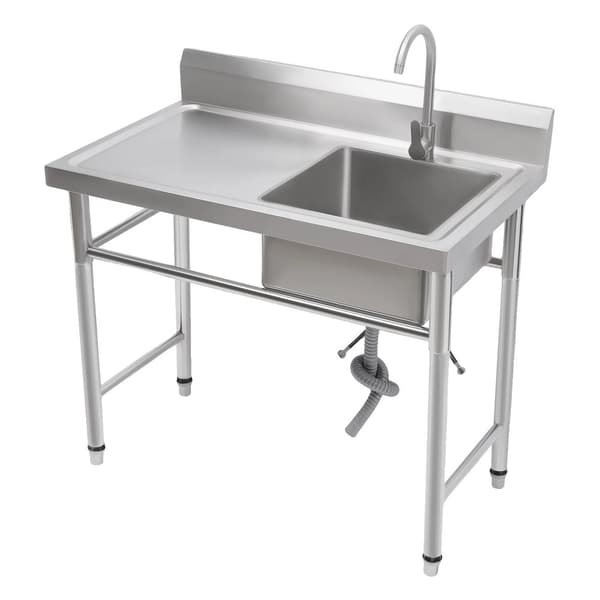 Fritstående rustfrit stål vask, 360° justerbar vandhane, bæreevne 200 kg, moderne design,Sølv