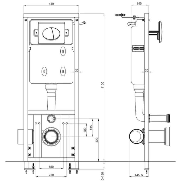 vidaXL Dold hög cistern 11 L 41x14x(110-125) cm