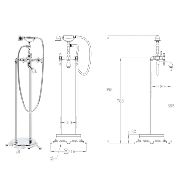 vidaXL Frittstående badekarkran rustfritt stål 99,5 cm