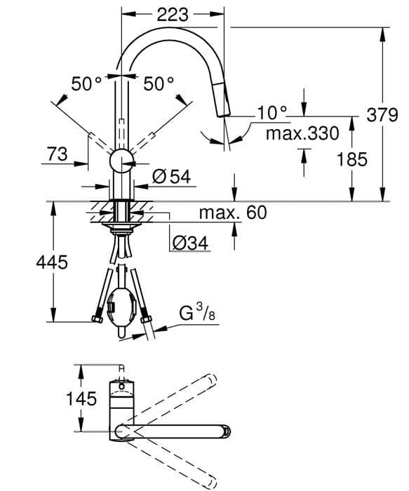 GROHE MINTA BEC-C diskbänksblandare 2-stråle handdusch - Krom - Mässing - 223 mm djup