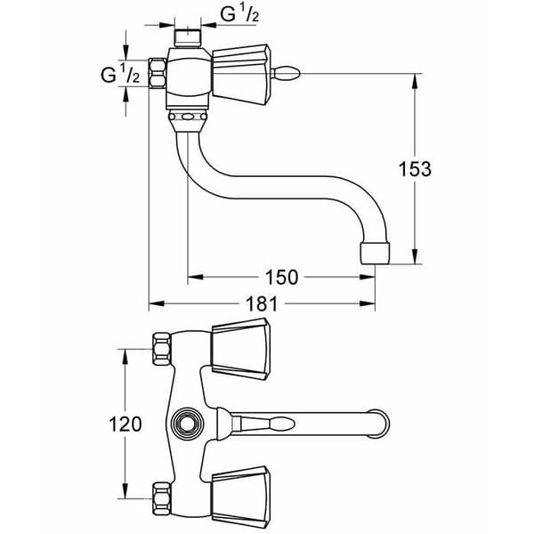 Blandare bad/dusch enhetsmonterad - GROHE - Costa 26013000 - 120 mm - Kromad - Väggmonterad