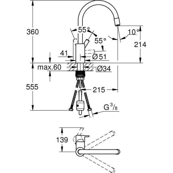 Kromad diskbänksblandare med hög pip FEEL - GROHE - 32671002