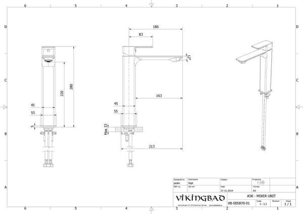 VikingBad Ask Høy Servantbatteri H280mm