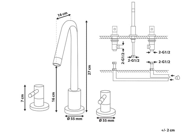 Servantbatteri 3-hulls messing gull